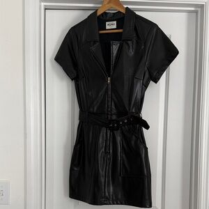Show me your mumu Black Faux Leather Short-Sleeve Zip Dress